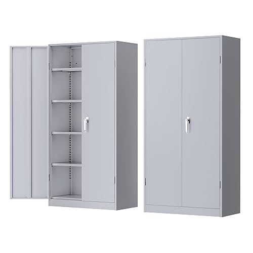 INTERGREAT Metal Lockable Storage Cabinet, 72” H Storage Cabinet with 2 Doors and 4 Adjustable Shelves for Office, Home, Garage, Pantry (Assembly Required, 18”D, Cement Gray) - color: Cement Grey, size: 72" Large Storage Cabinet