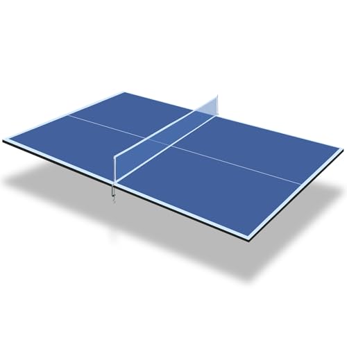7/8/9Ft Mid-Size Ping Pong Conversion Top, Foldable & Portable Table Tennis Table Top with Net, No Assembly Needed, Indoor/Outdoor Table Tennis Surface - color: Blue, size: 9 Ft