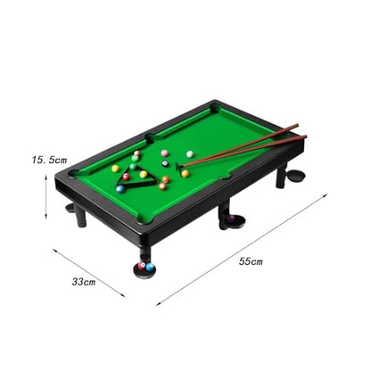 1 Piece Mini Tabletop Pool Set Billiard Game Portable Desk Pool Table Game Balls Pool Cues Triangle Rack PP Material Suitable for Kids Adults Indoor P, 55x33x15.5cm