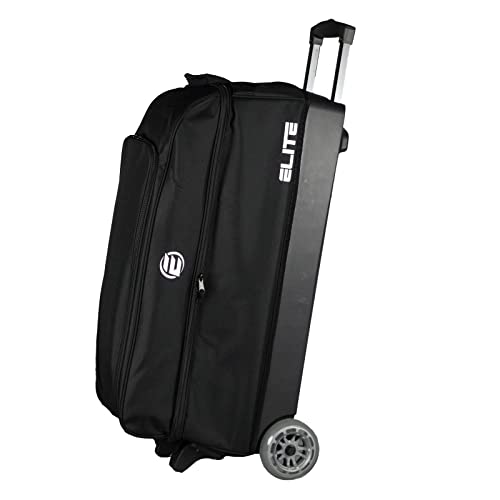 ELITE Basic Triple Roller Black Bowling Bag - 3 Ball Roller, Fits 2 Pairs of Size 15 Shoes, Air Travel-Friendly - color: Black