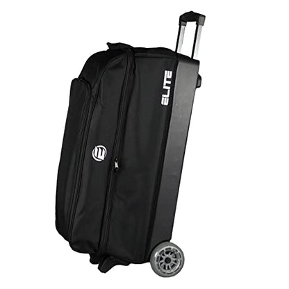 ELITE Basic Triple Roller Black Bowling Bag - 3 Ball Roller, Fits 2 Pairs of Size 15 Shoes, Air Travel-Friendly - color: Black