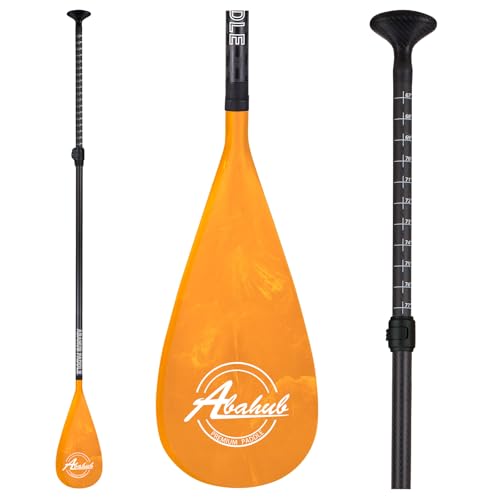 Abahub Carbon Fiber SUP Paddles, 1 x 3 Section Adjustable 67" - 86" Carbon Fiber Shaft, Lightweight Stand-up Paddle Oars for Paddleboards, with a Carrying Bag - color: Carbon Fiber Shaft & Orange Wave Print Plastic Blade