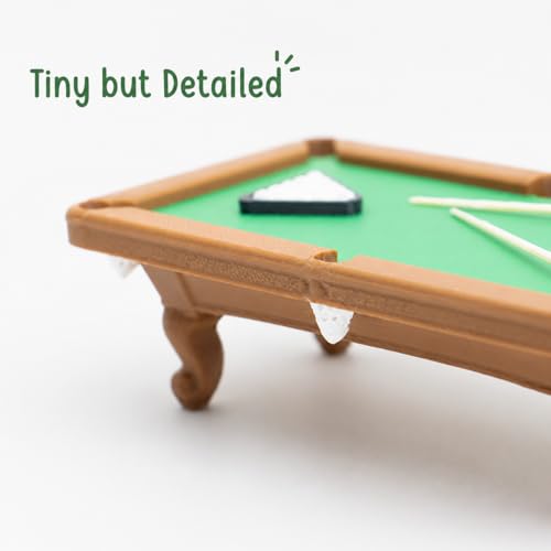 DECHOUS 1 Set Miniature Dollhouse Pool Table Set - 1:12 Scale Mini Billiard Table with Cues and Balls - Dollhouse Game Room Decor