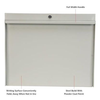 Wall Mounted Storage Rack with Locking Fold Down Shop Desk, Space Saving Table with Storage Shelves 20" W x 3-3/8"D (Tan)