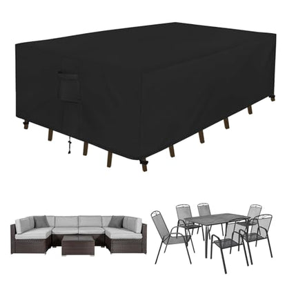 Easy-Going Rectangle Patio Furniture Cover Waterproof Outdoor Dining Table and Chair Cover Anti-UV Outside Sectional Sofa Set Covers (111"L x 74"W x 28"H, Black) - color: Black, size: 111"L x 74"W x 28"H