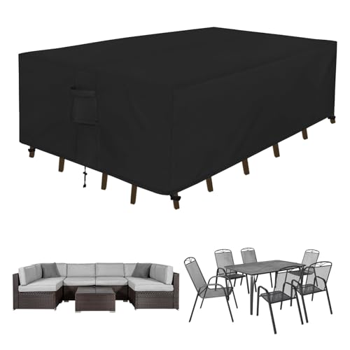 Easy-Going Rectangle Patio Furniture Cover Waterproof Outdoor Dining Table and Chair Cover Anti-UV Outside Sectional Sofa Set Covers (111"L x 74"W x 28"H, Black) - color: Black, size: 111"L x 74"W x 28"H