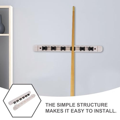 Toyvian Wall Mounted Pool Cue Rack Solid Wood Billiard Stick Holder White 6-cue Storage Organizer for Game Room and Billiards Accessories