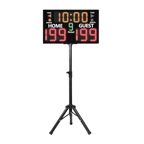 LUCKY TIME Electronic Basketball Scoreboard with Buzzer, Digital Scoreboard with Remote,Portable Score Keeper Battery Powered Score Board for Sports Games - style: 11digits ProMax-S-Tripod-Battery