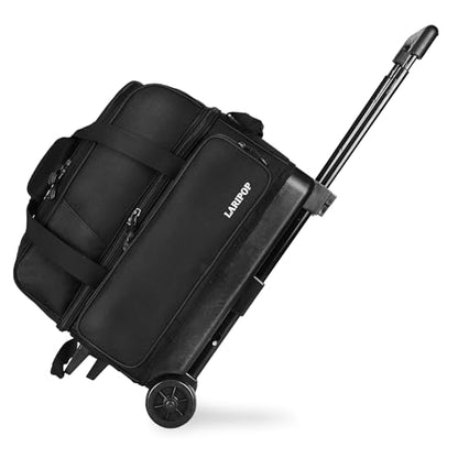 LARIPOP 2 Ball Bowling Roller Bag, Wheeled Bag with Shoe Compartment, Telescopic Handle & Padded Protection for Men Women - color: Black
