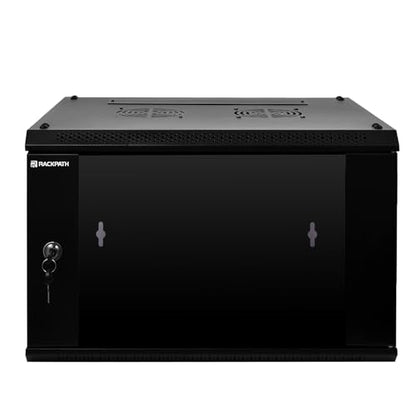 RackPath 6U Wall Mount Network Rack Cabinet – Quiet Cooling Fan, Locking Glass Door, 17.7" Deep (450mm), Removable Locking Side Panels, Fits 19" IT & A/V Equipment - size: 6U