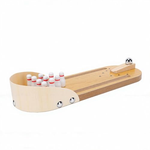GOWENIC Portable Tabletop Bowling Game Mini Wooden Set Stress Relief Toy for Adults Teens Kids Xmas Gift