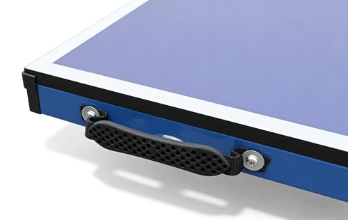 Generic Blue Folding Rolling Table Tennis Table Indoor and Outdoor Table Tennis Table, 2 Rackets, 3 Balls, 1 Net and 4 Wheels Set Behind It for Easy Movement