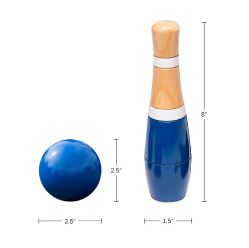 HEY! PLAY! 13-Piece Wood Bowling Set - Indoor/Outdoor Bowling Game for Adults and Kids Ages 3 and Up - 10 Wood Pins, 2 Balls, and Carrying Bag (Blue) - color: Blue & White