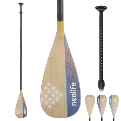 SUP Paddleboard Paddle with Carbon Fiber Shaft and Enhanced PP Blade, Adjustable Stand Up Paddle Board Paddle, 66-82" (170-210 cm), Bamboo Pattern Series - color: Bamboo&Orange Wave Pattern