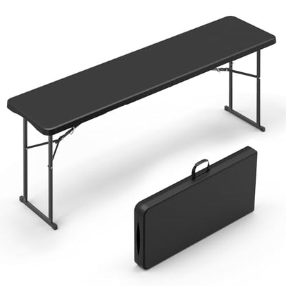 VINGLI 6 FT Narrow Folding Table, Tabletop Folded in Half, Premium Quality HDPE Material and Sturdy Metal Frame, Perfect for Buffet, Seminar, Party, Training, Home Work, Black - color: Black