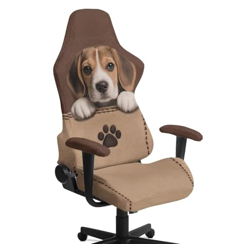 Suobstales Beagle Dog Paw Print Gaming Chair Cover, Removable Office Chair Cover with Zipper, Stretch Anti-dust Universal Washable High Back Computer Seat Protector for Pets - color: Beagle Dog Paw