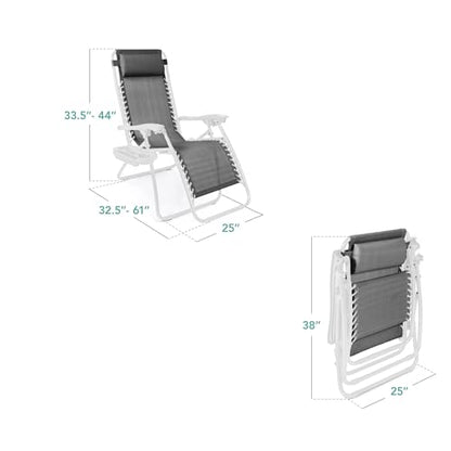 Best Choice Products Set of 2 Adjustable Steel Mesh Zero Gravity Lounge Chair Recliners w/Pillows and Cup Holder Trays - Ice Gray/White - color: Ice Gray/White, size: Standard