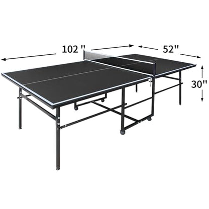 Ping Pong Table Foldable Indoor 8/8.5/9FT Single Player Playback Mode Game Set with Paddles and Balls - color: Black-8.5x4.3FT
