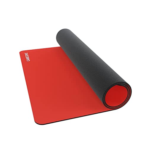 Gamegenic Prime Playmat – Red Color, 61 x 35 cm Soft Cushioned Natural Rubber Playmat with Anti-Slip Back & Silver Foil Logo, Premium Surface for Card Games, Dice, and Desk Protection - color: Red