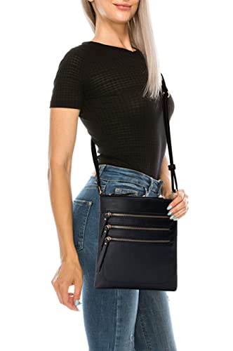 Solene Crossbody Bag Functional Multi Pocket Messenger Purse Top Zip Closure Shoulder Handbag With Adjustable Strap - color: Black