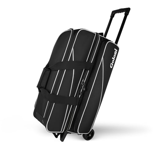 Goloni 3 Ball Bowling Bag with Wheels, Rolling Bowling Roller Bag with Retractable Handle for Balls & Bowling Accessories - color: 3 Ball-Black