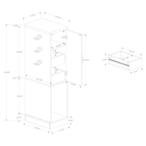 RASOO Media Cabinet, AV Media Stand Game Console Stand with Drawers Inside Media Audio Tower Rack with Hooks，Game Storage Cabinet for PS5 and Xbox