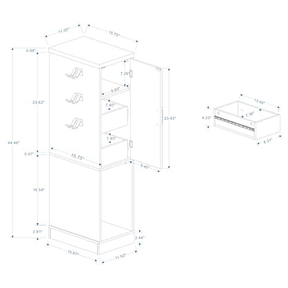 RASOO Media Cabinet, AV Media Stand Game Console Stand with Drawers Inside Media Audio Tower Rack with Hooks，Game Storage Cabinet for PS5 and Xbox