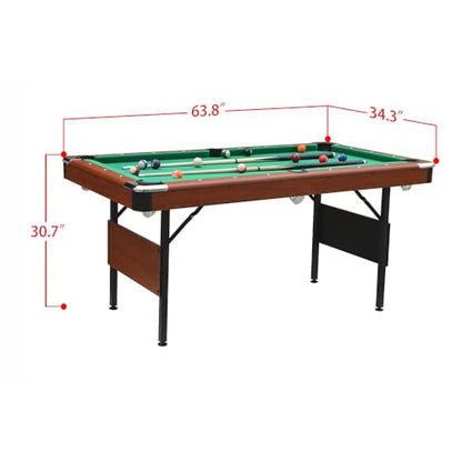 5.3 FT Pool Table Portable Foldable Billiards Table for Kids & Adults with with Balls, Cues, Chalk, Rack & Brush, Compact Space-Saving Game Table for Family Game Room & Office - color: Brown+Green