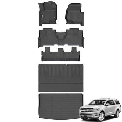 Wailtnb-All Weather Floor Mats & Cargo Liner Backrest Mat for Ford Expedition Max Bench 2021-2024 8 Seat Custom Fit Ford Expedition Max Bench 2021-2024 Waterproof Durable Accessories - style: 42|For Expedition Max | 2021-2025 | Bench 8 Backrest Set