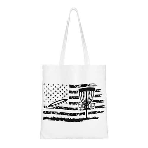 NIENIE Disc Golf Patriotic Day Tote Bag for Women Shopping Bags Reusable Large Capacity Casual Shoulder Handbags DIY Gift Bags Cute Canvas Tote Bag