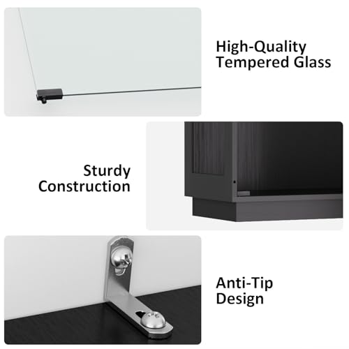 Display Cabinet with Glass Doors 4 Tier Glass Display Case with RGB LED Lights Display Cases for Collectibles Adjustable Shelves Display Case, for Game Room, Living Room, Bedroom, Black - color: Black