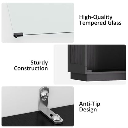 Display Cabinet with Glass Doors 4 Tier Glass Display Case with RGB LED Lights Display Cases for Collectibles Adjustable Shelves Display Case, for Game Room, Living Room, Bedroom, Black - color: Black