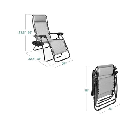Best Choice Products Set of 2 Adjustable Steel Mesh Zero Gravity Lounge Chair Recliners w/Pillows and Cup Holder Trays - Ice Gray - color: Ice Gray, size: Standard