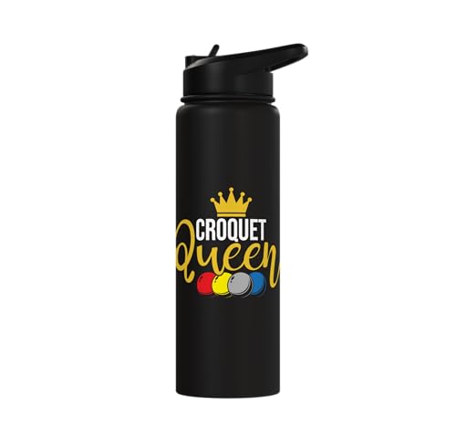 Croquet Queen - Lawn Game Mallet Wicket Hoop Ball Stainless Steel Insulated Water Bottle - color: Black
