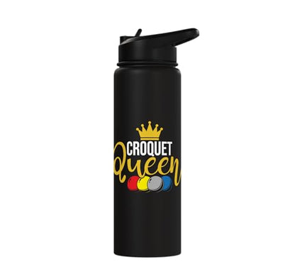 Croquet Queen - Lawn Game Mallet Wicket Hoop Ball Stainless Steel Insulated Water Bottle - color: Black