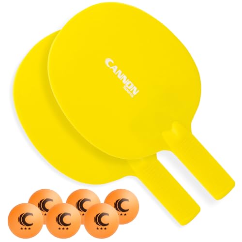 Cannon Sports Unbreakable Table Tennis Paddle Set - 2 Rackets with 6 Pack of 3-Star Table Tennis Balls – Portable Set for 2 Players - color: 2 Yellow Paddles + 6 Orange Balls