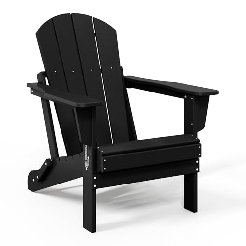WestinTrends Malibu HDPE Outdoor Patio Folding Poly Adirondack Chair, Black - color: Black, size: 1 Chair