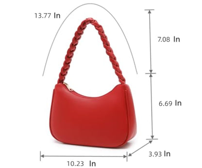 CYHTWSDJ Shoulder Bags for Women, Cute Hobo Tote Handbag Mini Clutch Purse with Zipper Closure - color: Braid Red