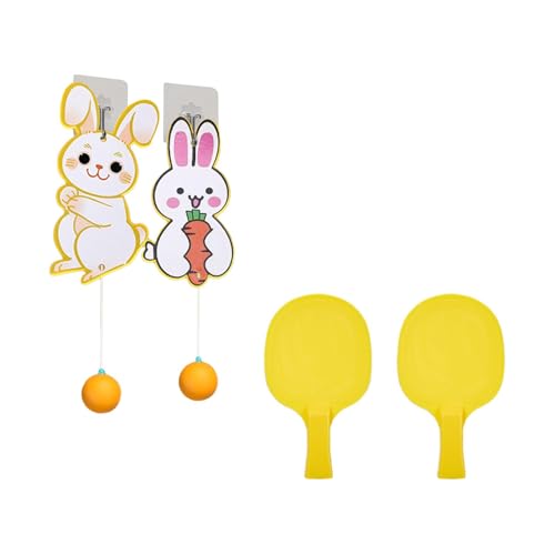 B Baosity Indoor Hanging Table Tennis Trainer with 2 Rackets and 2 Balls, Table Tennis Training Set, Parent Child Toy, 2 Bunny Board