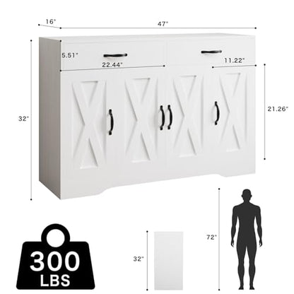 47" Sideboard Buffet Cabinet with Storage, Kitchen Cabinet for Dining Room, White - color: Brown, style: Sideboard Cabinet