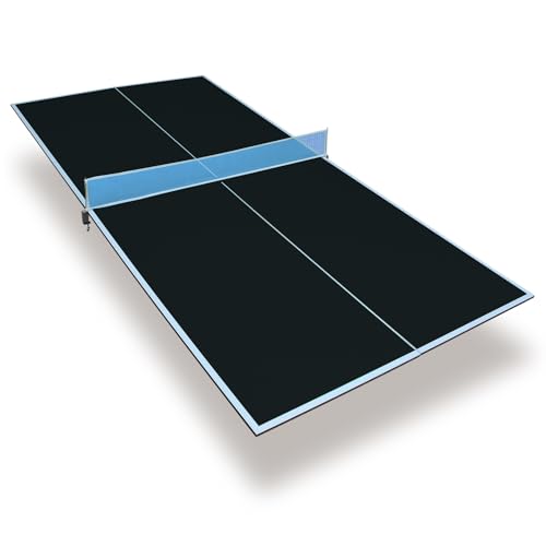 7/8/9Ft Mid-Size Ping Pong Conversion Top, Foldable & Portable Table Tennis Table Top with Net, No Assembly Needed, Indoor/Outdoor Table Tennis Surface - color: Black, size: 8 Ft