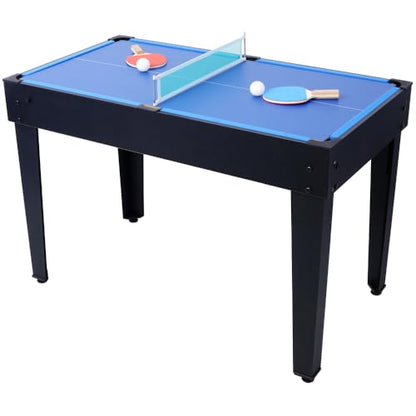 5-in-1 Multi-Game Table - Billiards, Push Hockey, Foosball, Ping Pong, and Basketball Black/Blue - color: Black + Blue Tablecloth