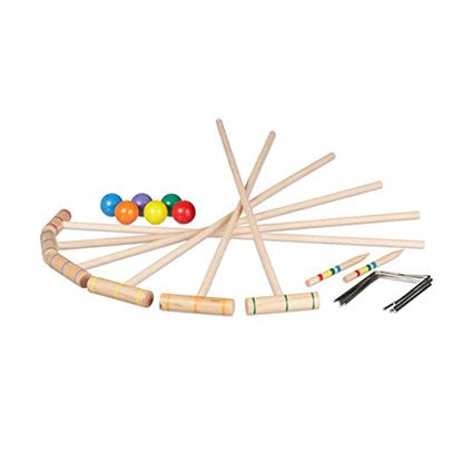 Relaxdays Croquet Game, 6 Players, Children & Adults, Complete Set with Bag, Croquet Set Wood, Bat, Multicoloured