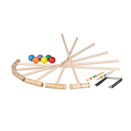 Relaxdays Croquet Game, 6 Players, Children & Adults, Complete Set with Bag, Croquet Set Wood, Bat, Multicoloured