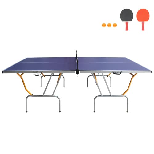 8ft Mid-Size Table Tennis Table Foldable & Portable Ping Pong Table Set for Indoor Games with Net, 2 Table Tennis Paddles and 3 Balls - style: 8ft Mid-Size Table Tennis