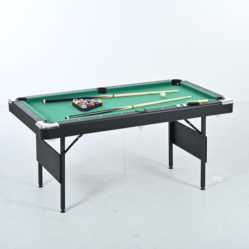5.3 FT Pool Table Portable Foldable Billiards Table for Kids & Adults with with Balls, Cues, Chalk, Rack & Brush, Compact Space-Saving Game Table for Family Game Room & Office - color: Black+Green