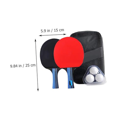 KESYOO Double Side Table Tennis Paddle Set with Short Handles Balls Carry Bag Non Slip Grip Rubber for Strong Speed Beginner Friendly Pingpong Rackets for Indoor and Outdoor Play