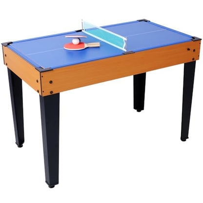 5-in-1 Multi-Game Table - Billiards, Push Hockey, Foosball, Ping Pong, and Basketball Black/Blue - color: Brown + Blue Tablecloth