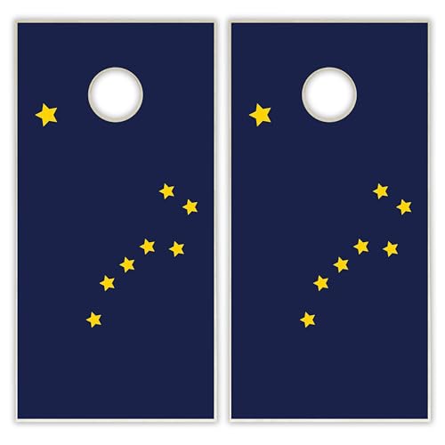 State Flag Solid Wood Regulation Cornhole Set 4 Feet x 2 Feet Includes Set of 8 Bags and Carrying Case with Optional LED Lights and Lamination - style: Alaska