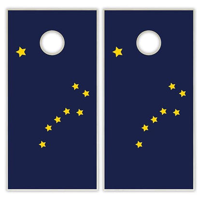 State Flag Solid Wood Regulation Cornhole Set 4 Feet x 2 Feet Includes Set of 8 Bags and Carrying Case with Optional LED Lights and Lamination - style: Alaska